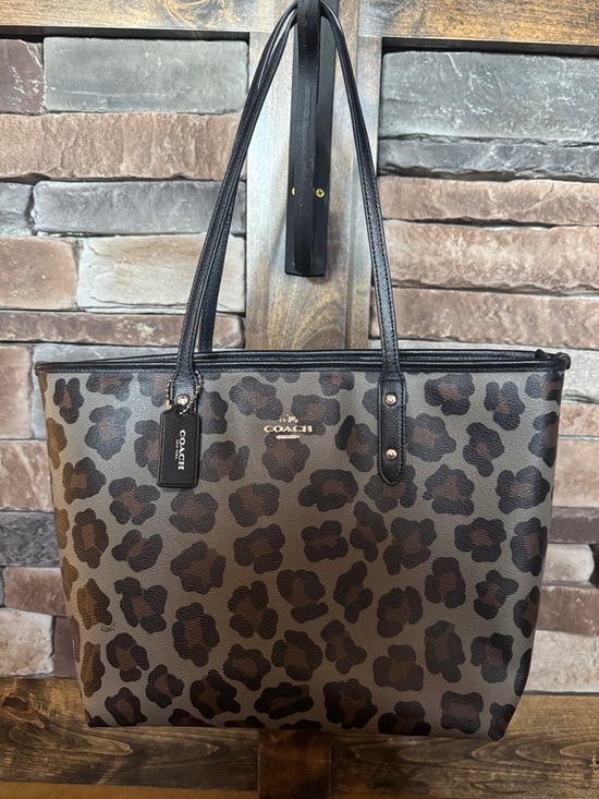 Coach Handbags - Coach Leopard-Print Tote in Black, grey &brown